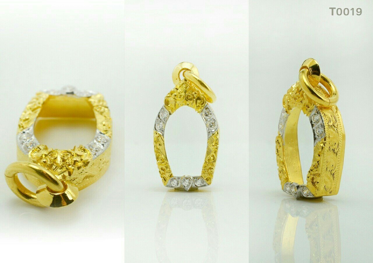 กรอบทองหน้าโองานมือติดซุ้มฝังเพชรกลางล่าง ชุบสองสี