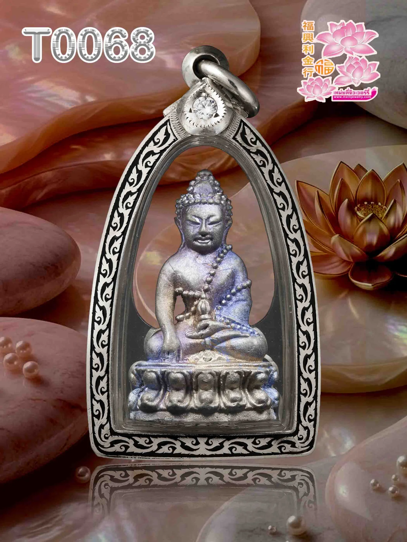 กรอบลงยาลายเถาวัลเต็มหน้า ยอดฝังเพชรสวิสทรงหยดน้ำ 1 เม็ด หูD21 - T0068
