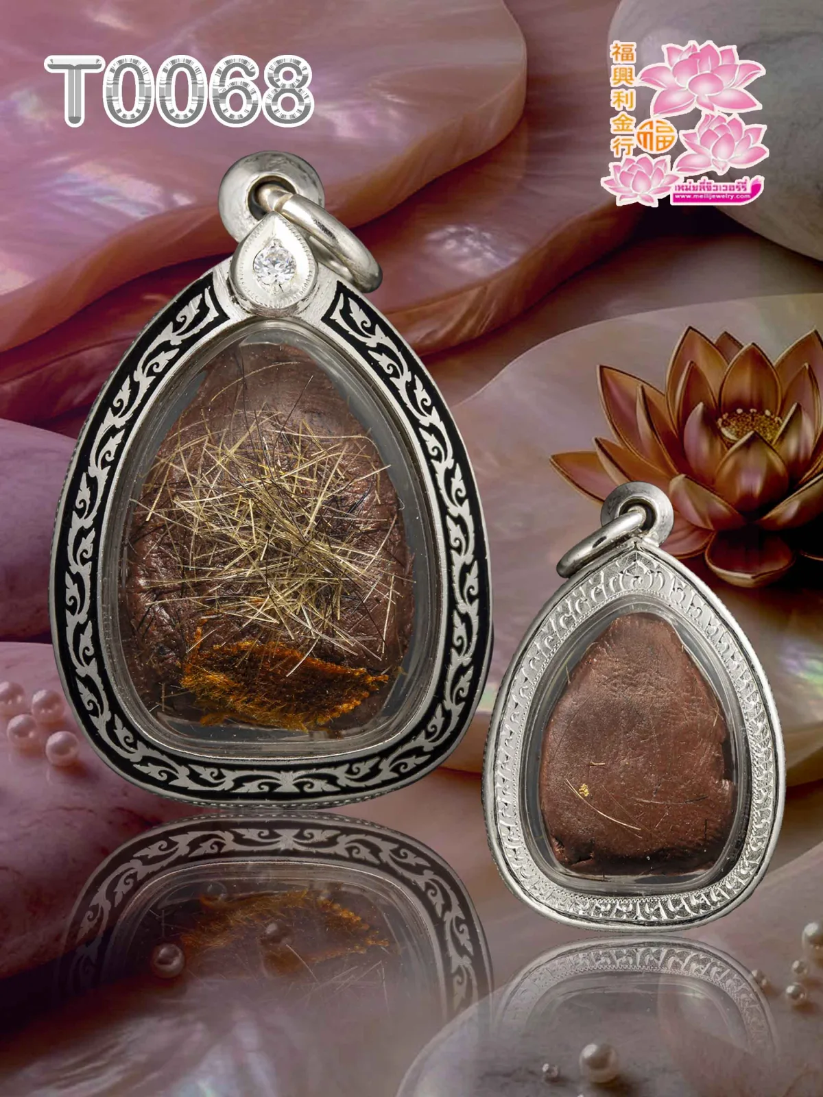 กรอบลงยาลายเถาวัลเต็มหน้า ยอดฝังเพชรสวิสทรงหยดน้ำ 1 เม็ด หูD21 - T0068 (ภาพ 2)
