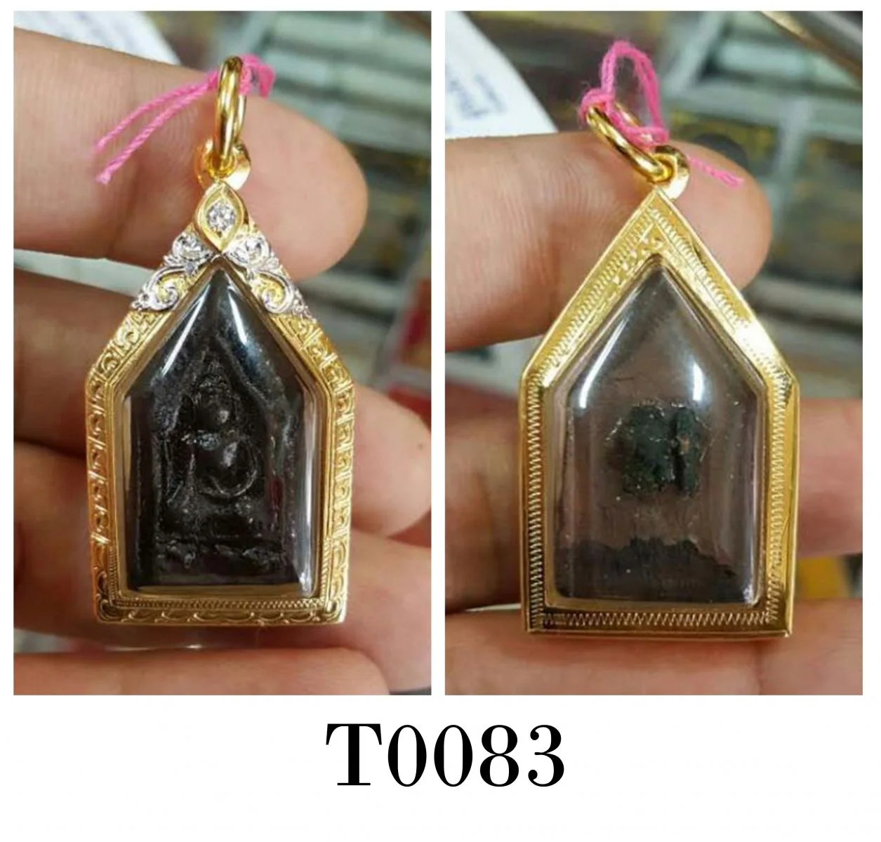 กรอบหน้าโอธรรมดาฉลุลายเฉพาะยอดบนชุบทองคำขาว ยอดฝังเพชรทรงหยอดน้ำ กลางล่างลายแข้งสิงห์ - T0083
