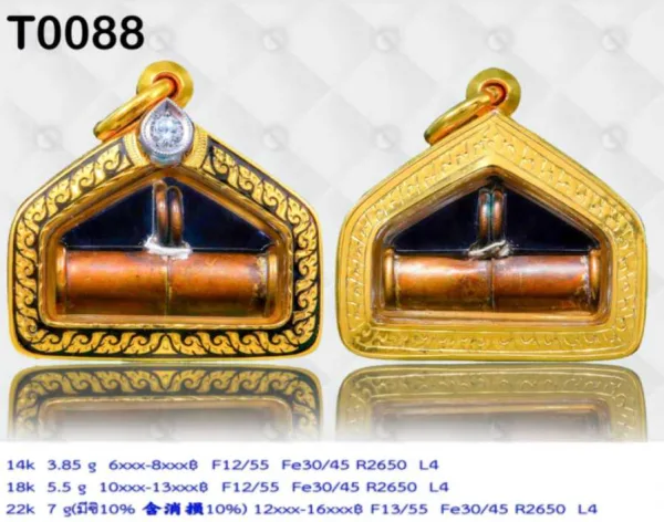 กรอบหน้าโอลายแข้งสิงห์ลงยาสีตามระบุ ยอดฝังเพชรทรงหยดน้ำ - T0088