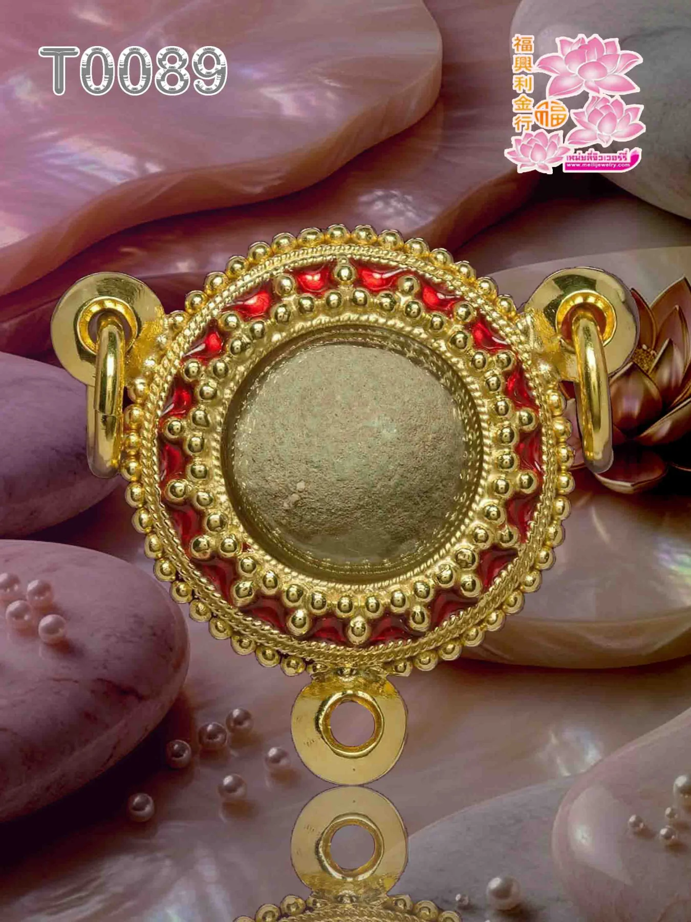 กรอบหน้าโอ3หูลงยาแดง ลวดไข่ปลารอบหน้า ข้างลวดไข่ปลา - T0089