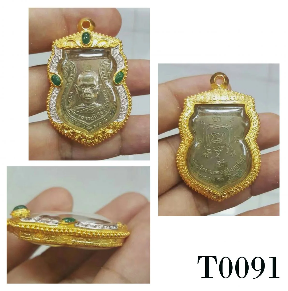 กรอบหน้าโอ3หูลงยาแดง ลวดไข่ปลารอบหน้า ข้างลวดไข่ปลา - T0091