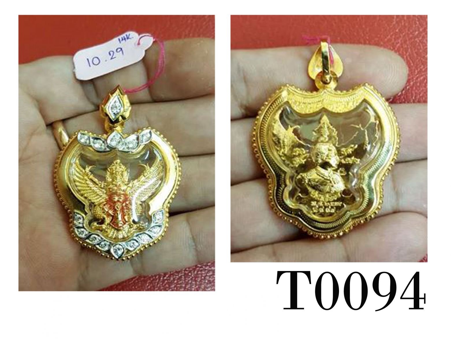 กรอบทองหน้าโอติดเพชรบนล่างทรงใบไม้ชุบกน้าขาว  หูบัวฝังเพชรตาม้า ข้างลวดไข่ปลา หน้าขัดเงา