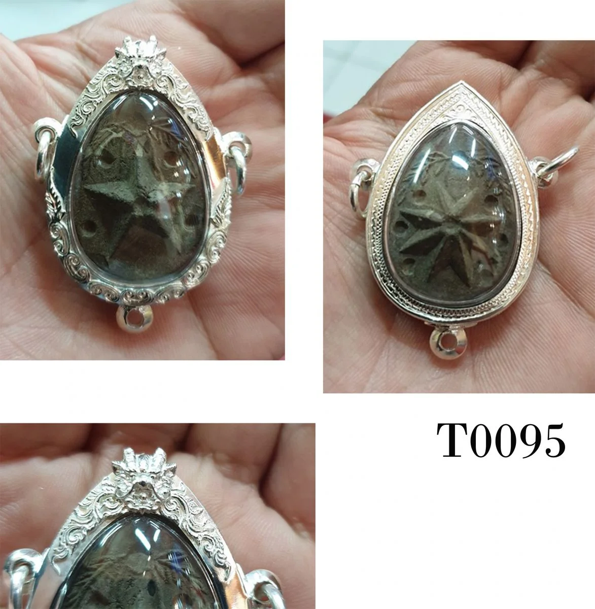 กรอบเงินลายหัวหล่อมังกร กลางขัดเงา ล่างฉลุลาย 3 ห่วง  - T0095/3