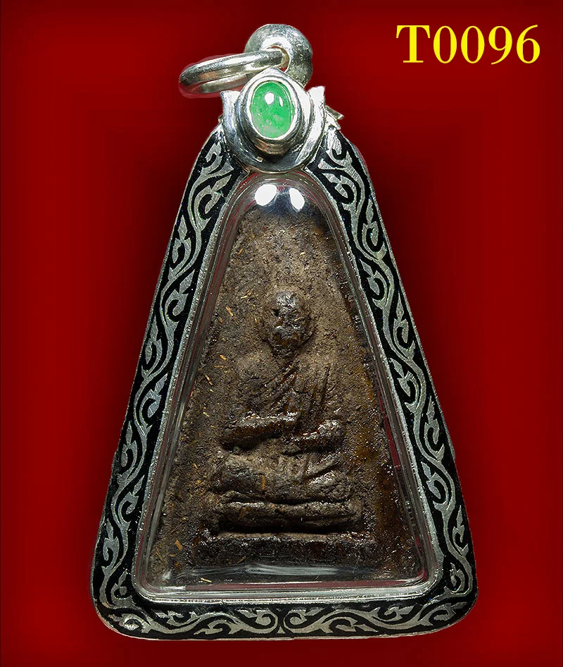 กรอบลงยาลายเถาวัลเต็มหน้า ยอดฝังพลอยทรงลายบัว 1 เม็ด - T0096