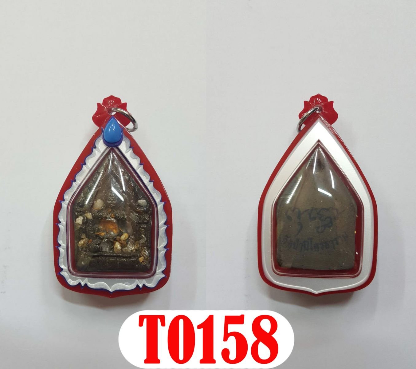 กรอบพลาสติกลายML006 หน้ากากสองชั้นยอดติดพลอยPtทรงยอดน้ำสีน้ำเงิน(G1มุกขาวG2น้ำเงินG3แดงG4มุกขาวG5น้ำเงิน