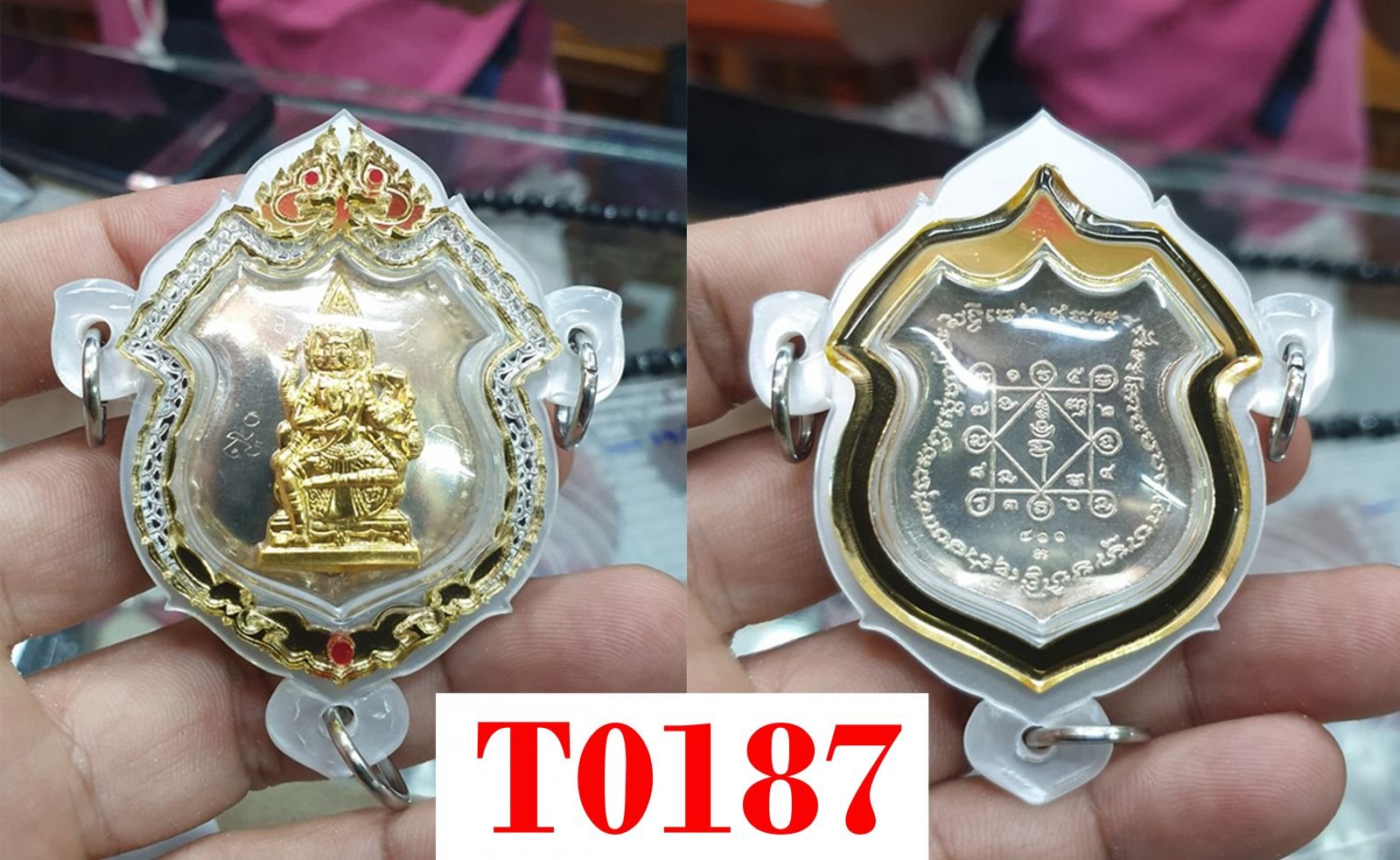 กรอบพลาสติก3หู V+P3D หน้ากากสองชั้นลายมังกรML010 สีมิลเลอร์ทอง+G3(ตัวกลางต้องระบุสี)