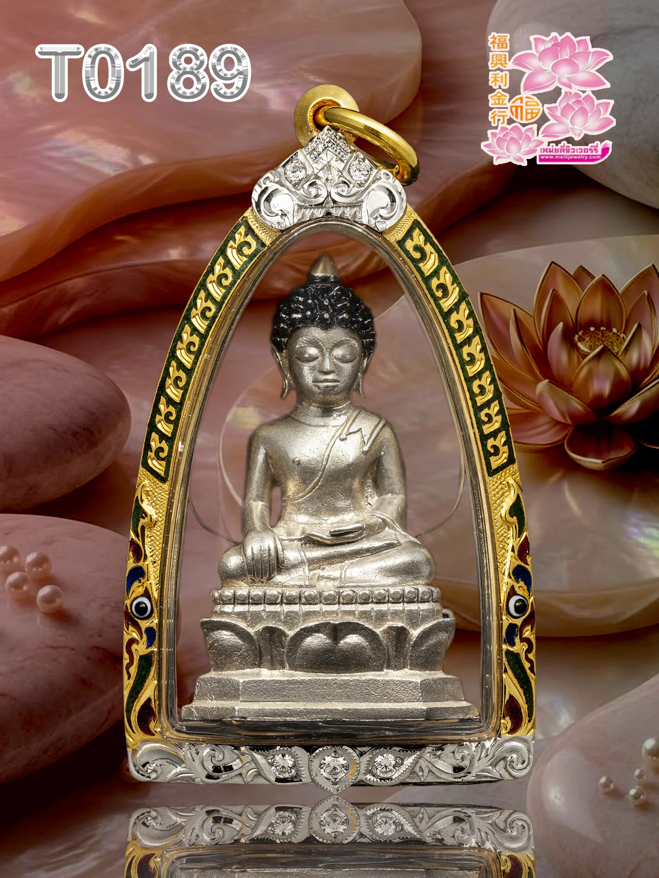 กรอบลงยางานมือหน้าโอติดซุ้ม ล่างฉลุลาย+พญานาค บนล่างชุบขาว ลงยาตามจุดสีตามสั่ง - T0189