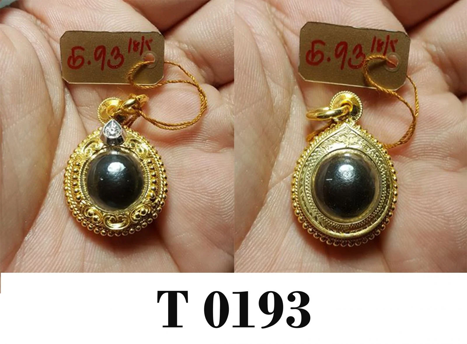 กรอบหน้าโอฉลุลายเมฆสุโขทัยบนล่าง บนเกลียวดัดทรงหยดน้ำ ฝังเพชรชุบขาว กลางลวดไข่ปลา ข้างลวดไข่ปลาผสมหลอด - T0193