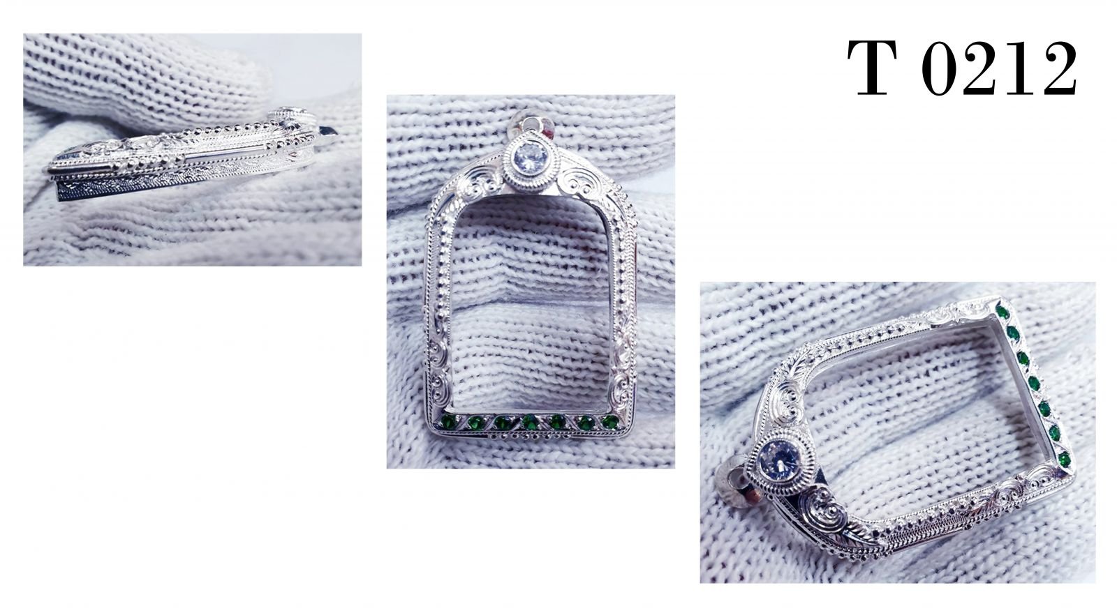 กรอบเงินหน้าโอ ยอดลวดดัดทรงยอดน้ำฝังเพชรCz 4มิลต่อลายตามแบบ กลางลวดไข่ปลา ล่างฝังพลอยสีตามเลือกสลับฉลุลาย ข้างลวดไข่ปลาผสมหลอด 