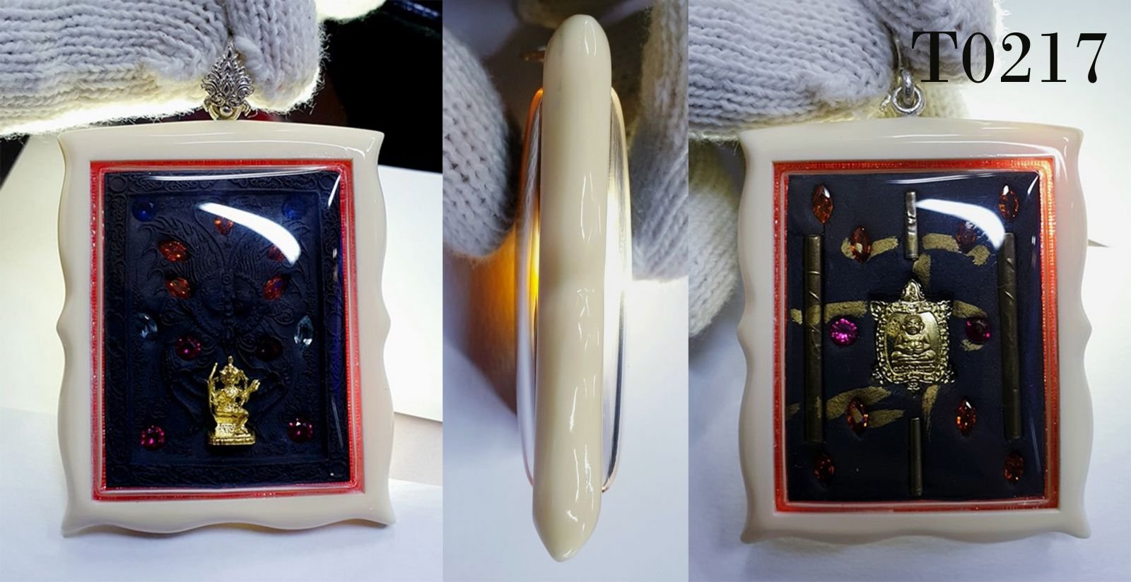 กรอบพลาสติกผ่าหวายสีงาช้าง หูลายหล่อเงิน - T0217 (ภาพ 2)