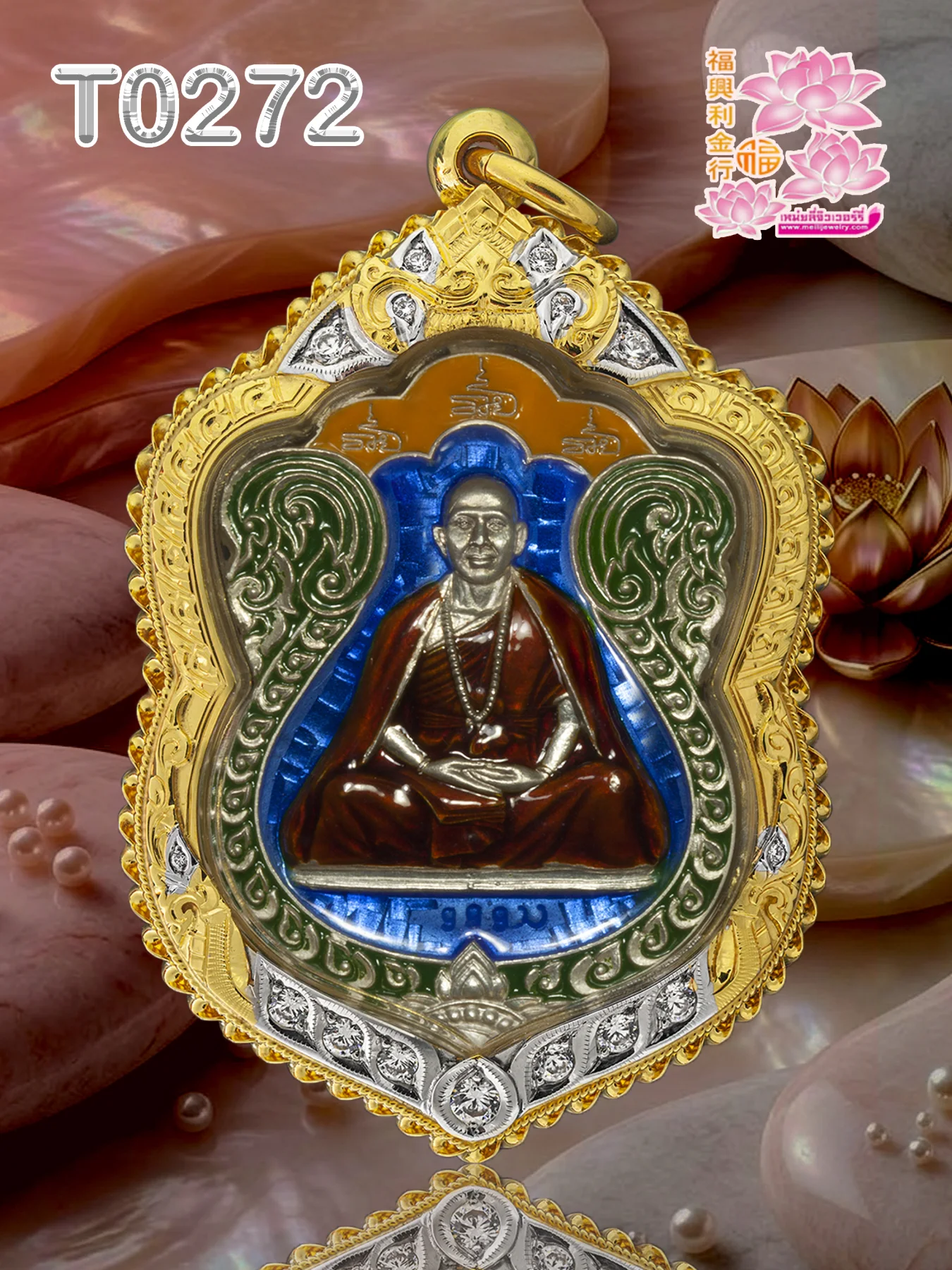 กรอบงานมือหน้าโอติดซุ้มลวดสามชั้นนหน้าลายแข้งสิงห์ ฝังเพชร15เม็ดตามแบบ ชุบทองคำขาว - T0272