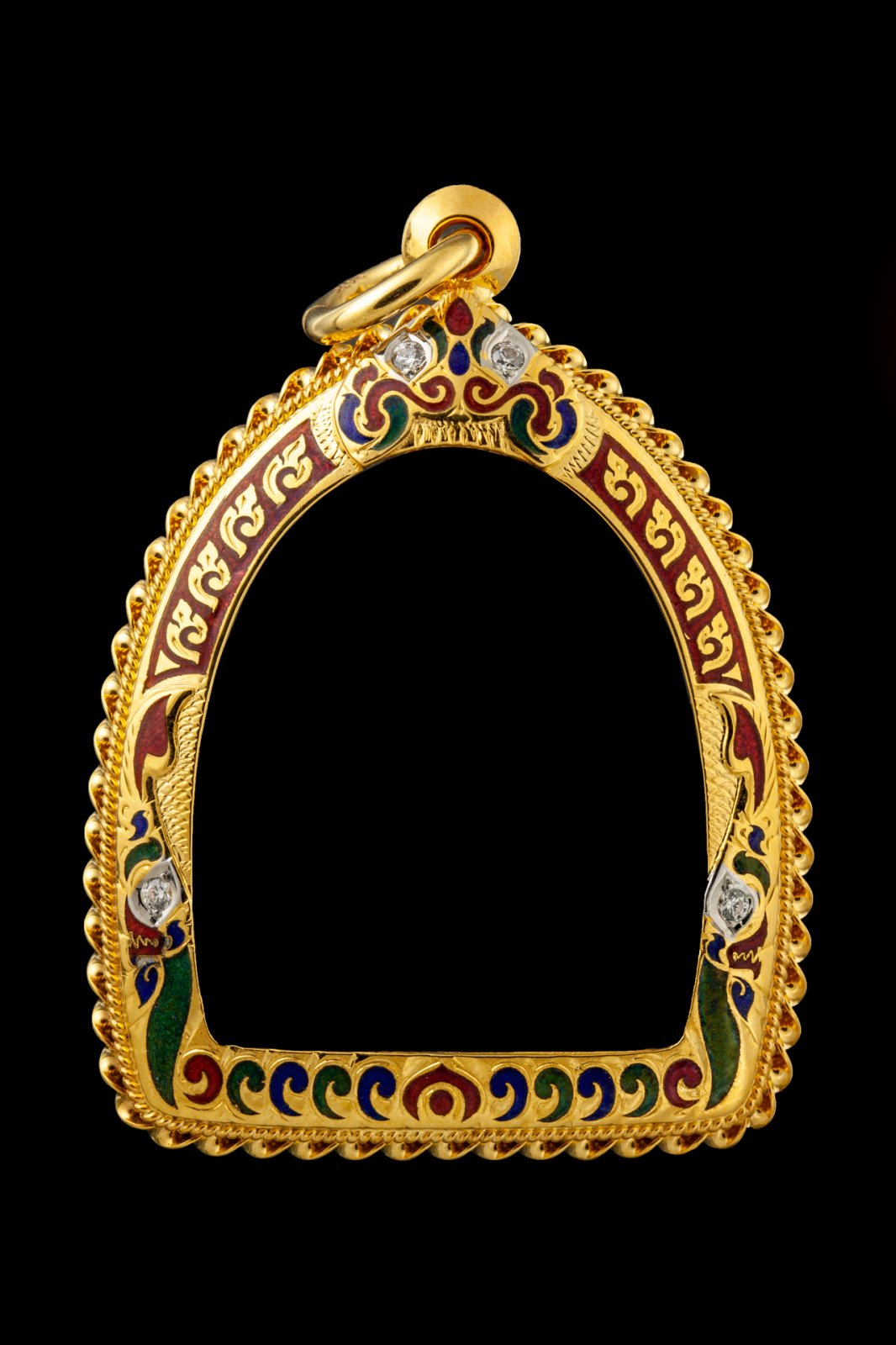 กรอบงานมือหน้าโอติดซุ้มลงยาเต็มหน้า ยาสีตามสั่ง ตาสิงห์และตาพญานาคฝังเพชรชุบขาว ลวดเกลียวสามชั้น - T0535