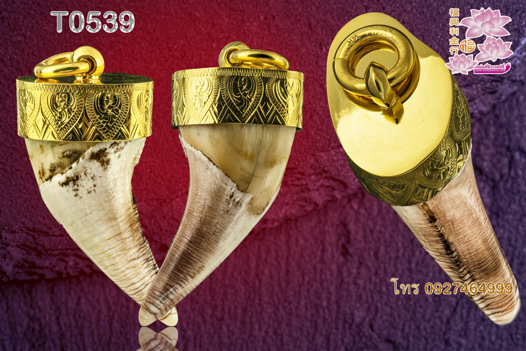 ฝาครอบเดี่ยวไร้หางฝังเข็ม เล็บเสือ/ตะกรุด/เขี้ยวเสือ - T0539