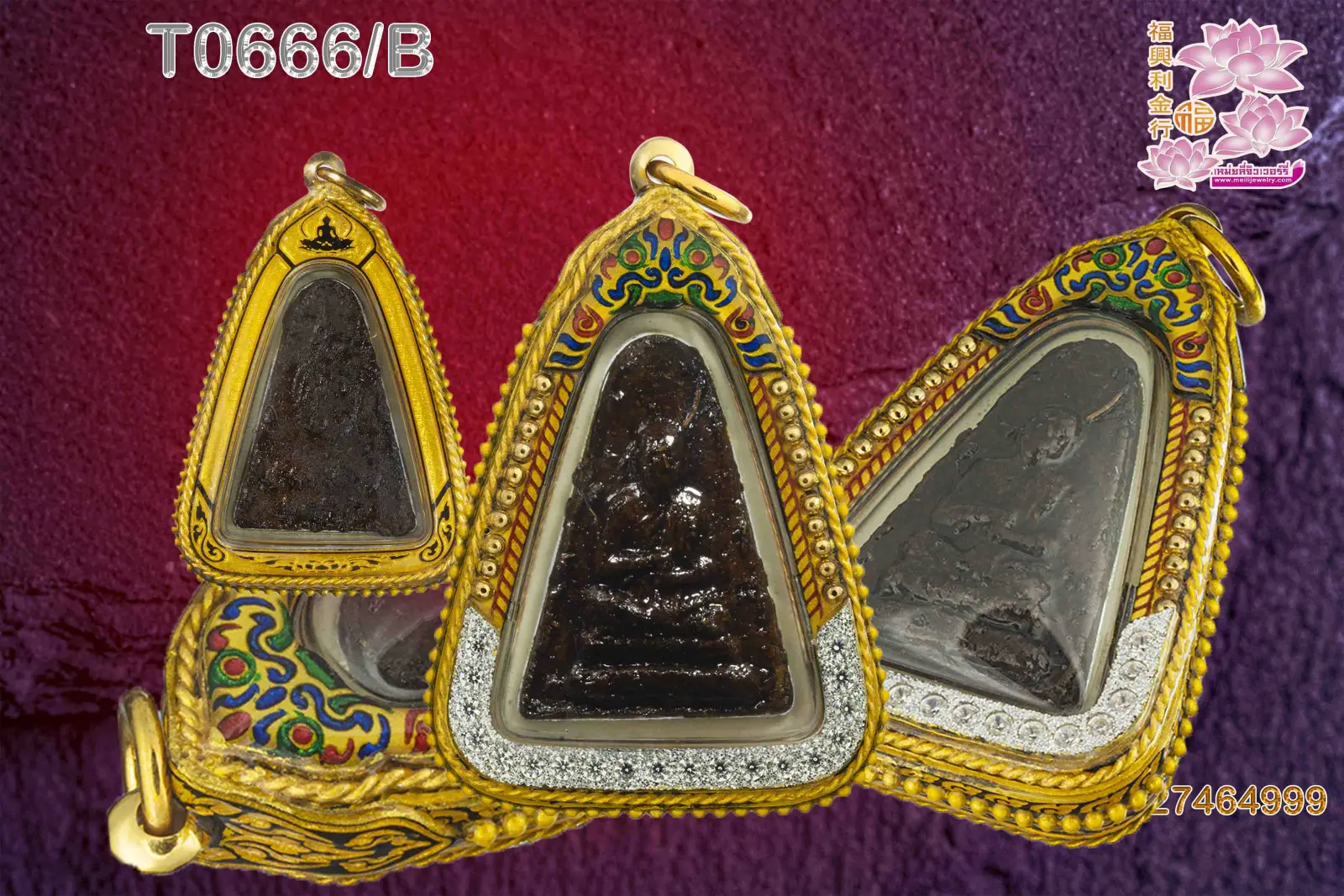 กรอบทองอะคิลิคลงยาหลากสี ติดลวดเกลียวไข่ปลาตามแบบ ล่างฝังเพชร - T0666/B (ภาพ 2)