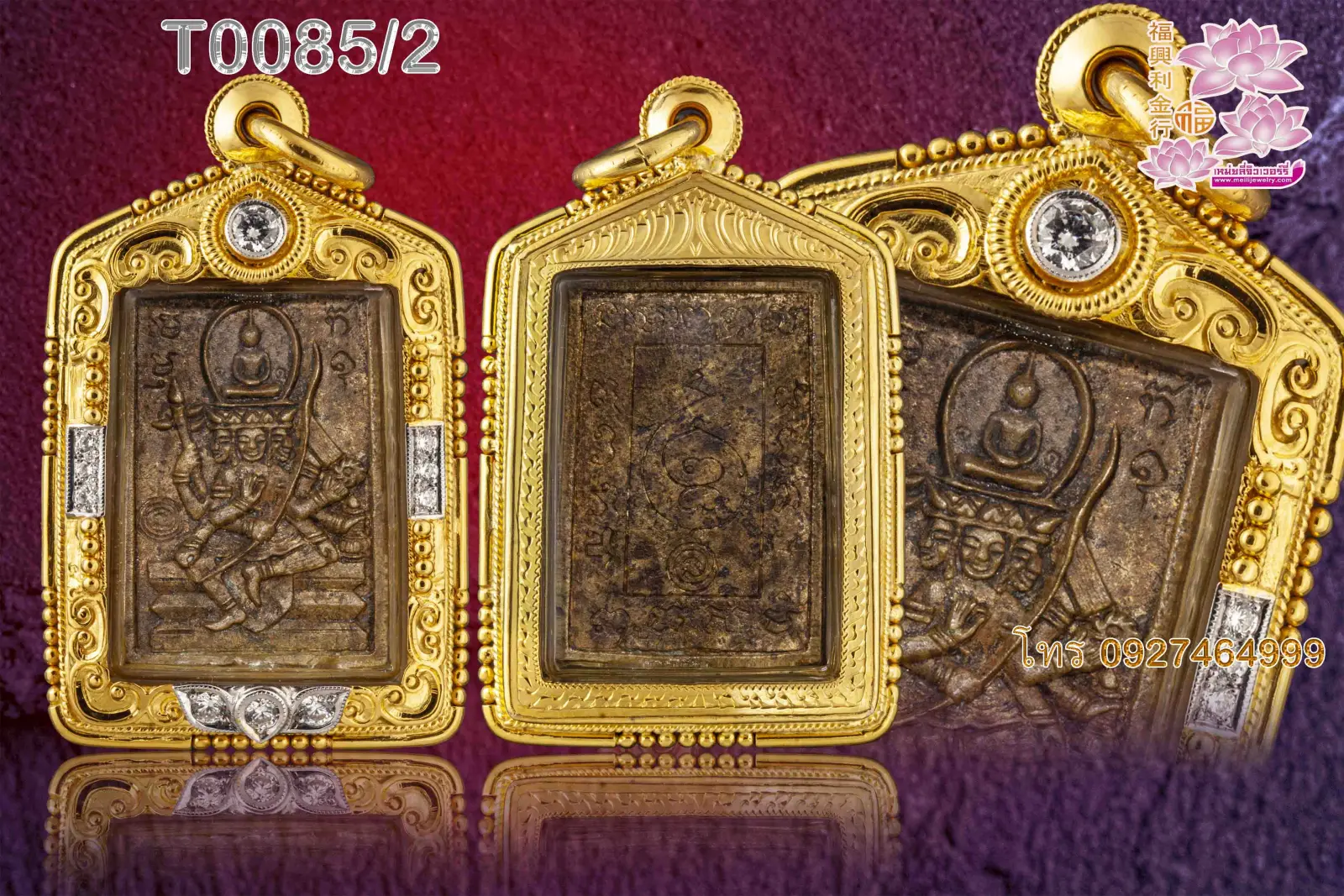 กรอบหน้าโอฉลุลายเมฆสุโขทัยบน+ล่างผสมฝังเพชร บนเกลียวดัดทรงหยดน้ำฝังเพชร กลางลวดไข่ปลาผสมฝังเพชร ข้างลวดไข่ปลาผสมหลอด ชุบขาว - T0085/2 (ภาพ 2)
