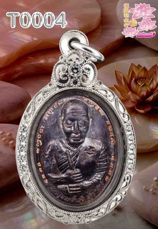 กรอบทองทรงหัวเต่าลวดดัดลายสุโขทัย หูลวด หัวเต่าฝังเพชร ตรงกลางยกกนฝระเบาะฝันเพชร - T0004SILVER